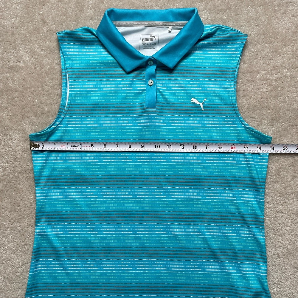 Puma Golf Sleeveless Top Blue Aqua Stripe Womens Large Active - Picture 2 of 8